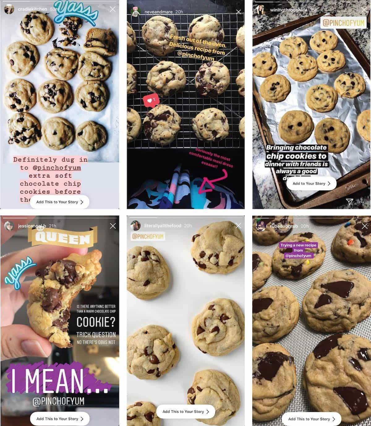 Sáu phiên bản bánh quy chocolate chip khác nhau do người dùng làm và chia sẻ, thể hiện sự đa dạng và thành công của công thức.