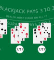 Ảnh minh họa các tổ hợp Soft 17 khác nhau trong Blackjack, bao gồm Át-6, Át-3-3 và Át-Át-2-4