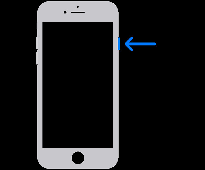 Hình ảnh minh họa thao tác nhấn giữ nút nguồn trên iPhone 6/7/8/SE (thế hệ 2 và 3) để hiển thị thanh trượt tắt nguồn