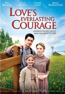 Áp phích phim Love's Everlasting Courage, mô tả cuộc đấu tranh của Clark Davis và Ellen Barlow Davis để hỗ trợ gia đình họ trên vùng đất khô cằn và lòng dũng cảm của họ khi đối mặt với nghịch cảnh