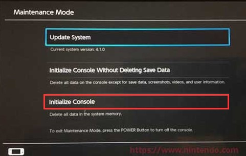 Tùy chọn Initialize Console trên Nintendo Switch để reset máy về trạng thái ban đầu