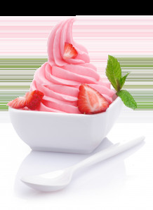 Cận cảnh một cốc frozen yogurt với topping trái cây tươi, thể hiện sự hấp dẫn và lành mạnh của món tráng miệng này